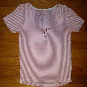 Pink & White Striped Henley Tee